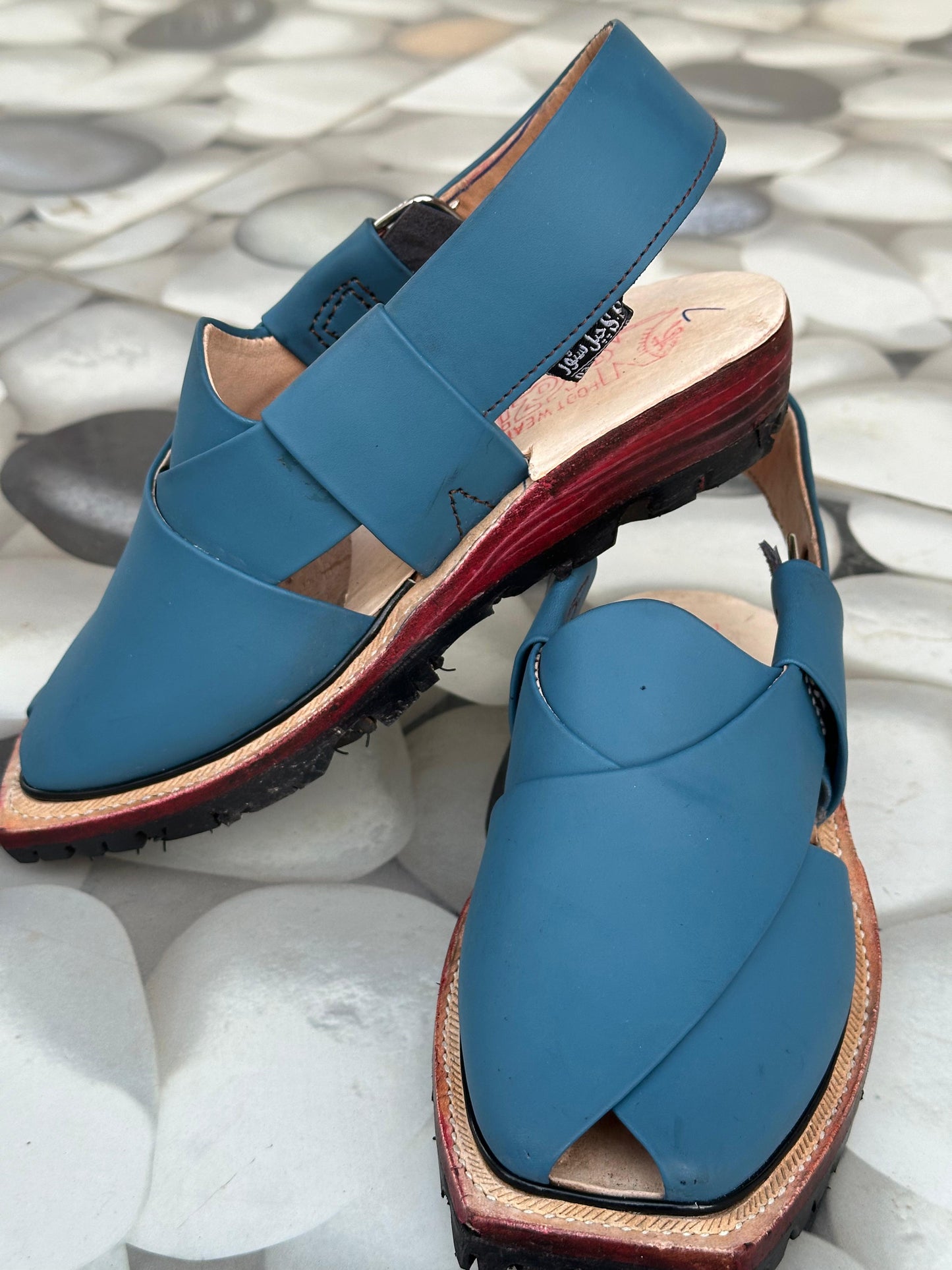 Hand Crafted Blue Suede Norozi Chappal With Double Sole